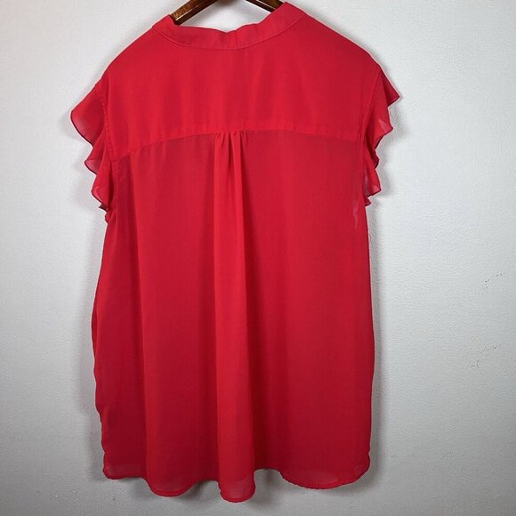 Rouge Collection Women’s Size 3X Red Blouse Short Flutter Sleeves Tie Front - Picture 4 of 9